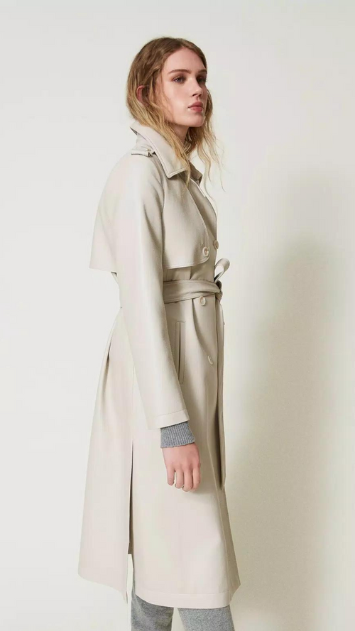 Long Coated Fabric Trench Coat