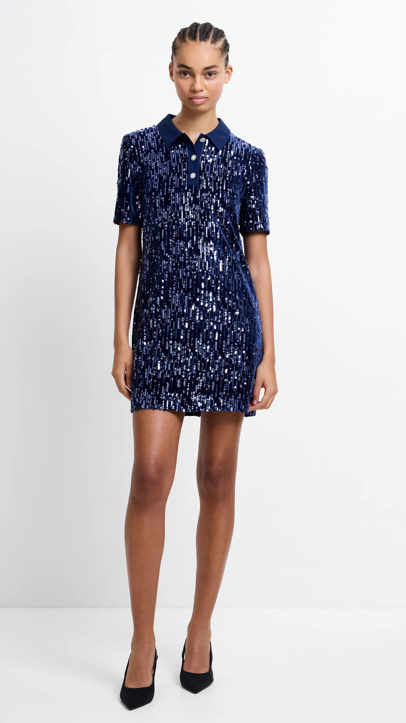 Trinny Velvet Sequin Collared Mini Dress