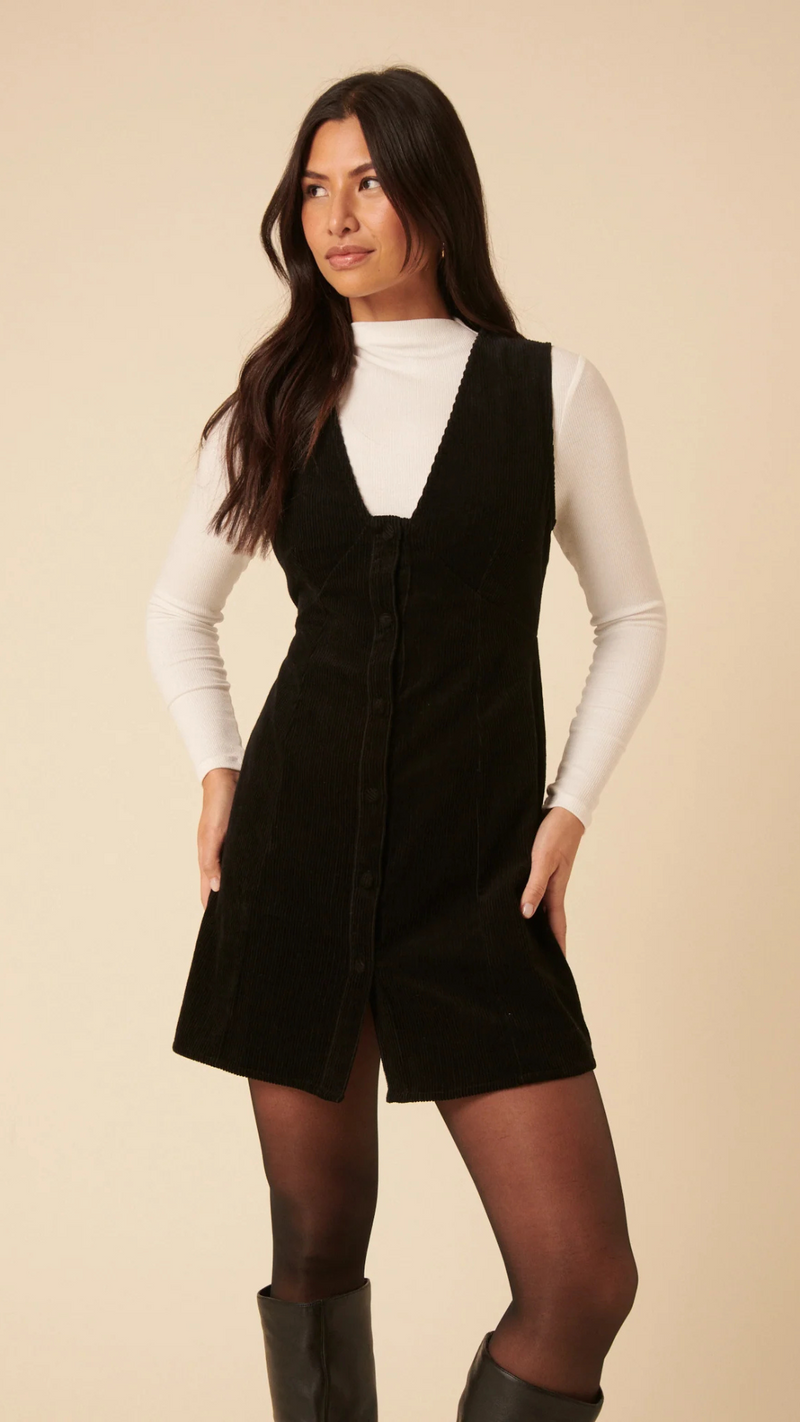 Black Cord Gianna Pinafore Mini Dress