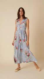 Blue Floral Sleeveless Starlight Midi Dress