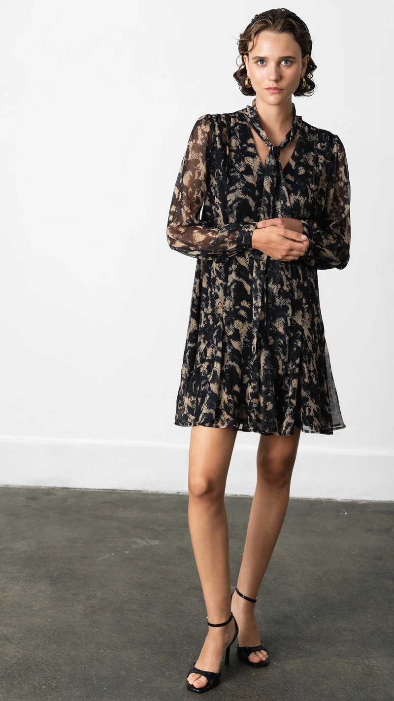 Hallie Snake Chiffon Mini Dress