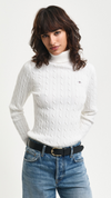 Stretch Cotton Cable Knit Turtleneck Sweater