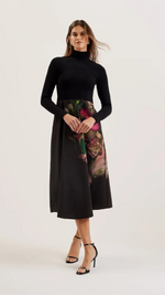 Asnes- Knit Bodice Dress with Printed Wrap Skirt