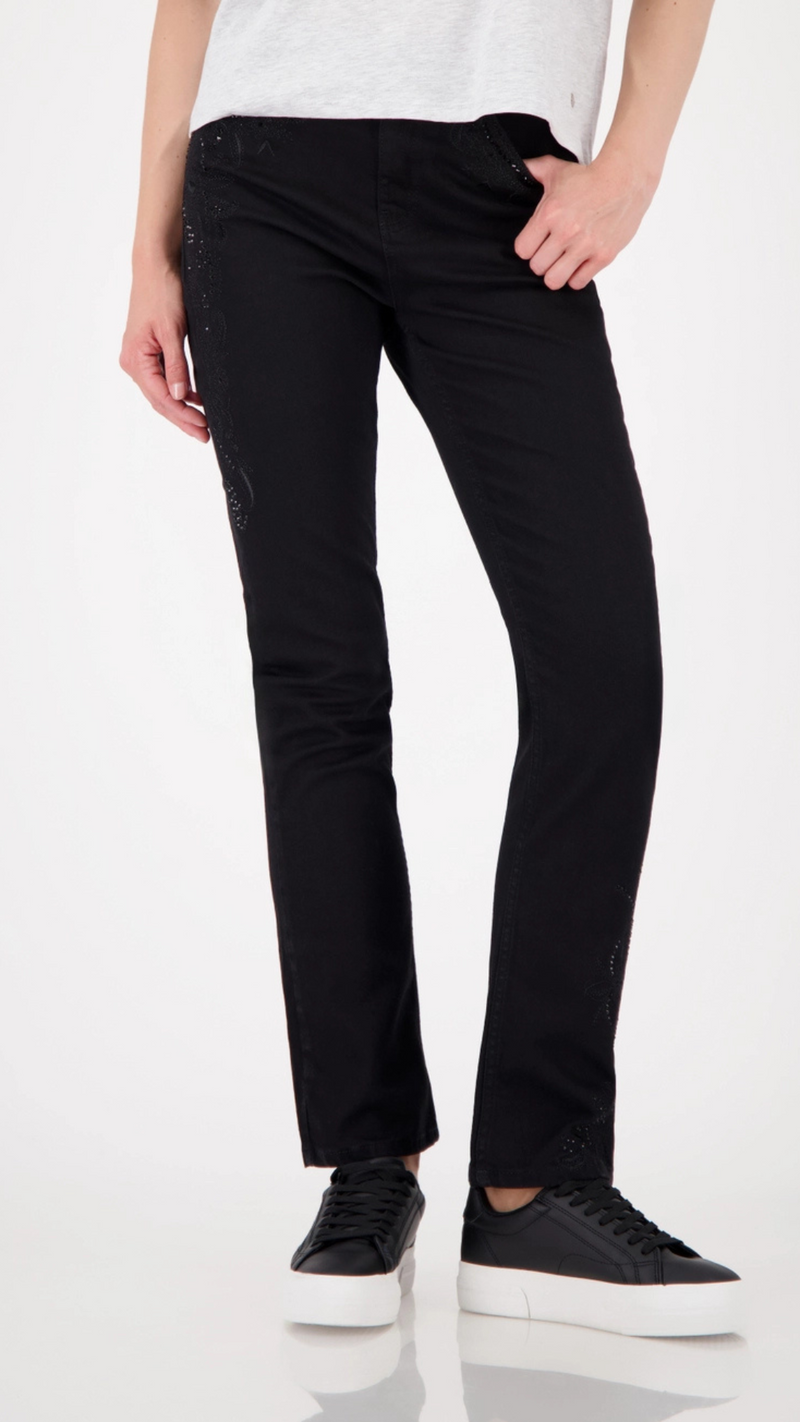 Straight leg jeans with embroidery