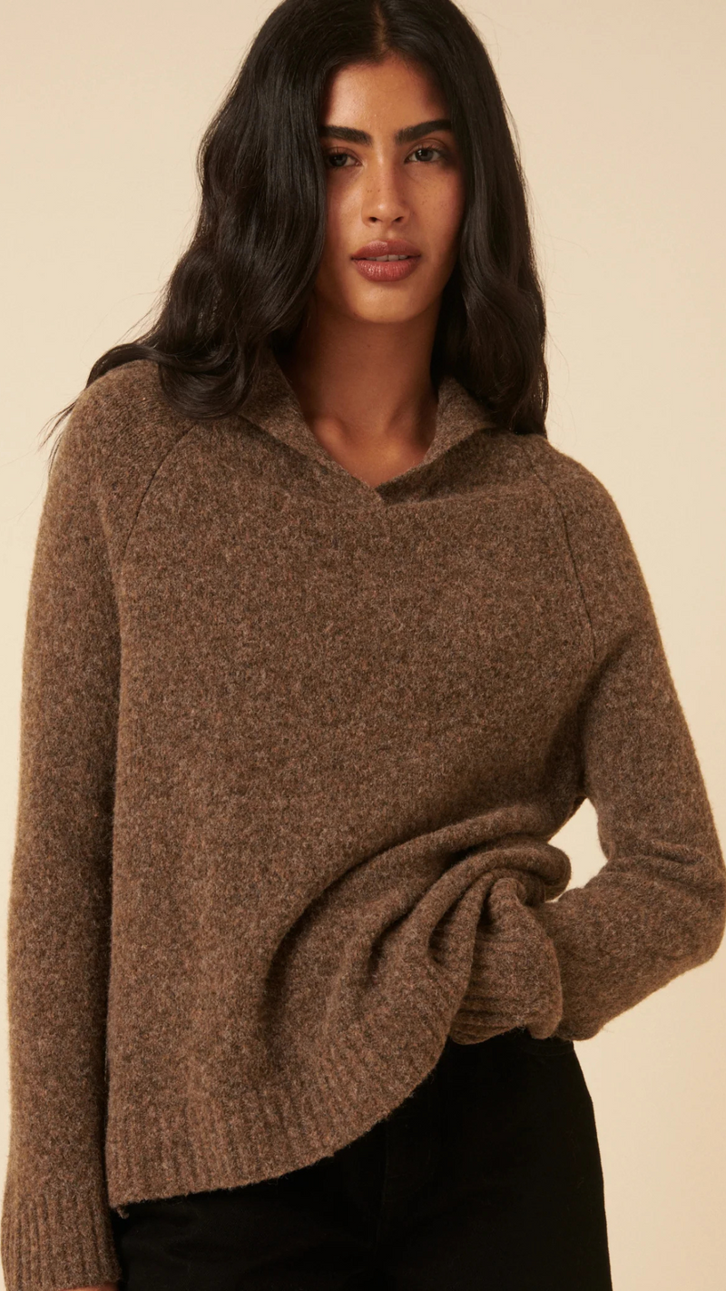 Brown Sailor Collar Relaxed Jumper