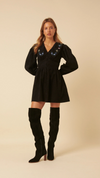 Black Floral Embroidered Cord Birdie Mini Dress