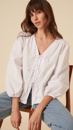 White Tie-Front Long Sleeve Bernadetta Blouse