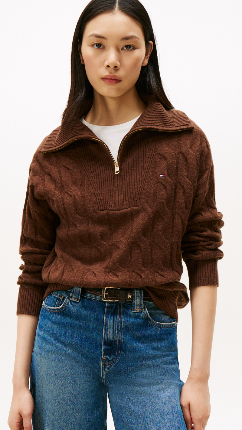 Cable Knit Soft Wool Half Zip Jumper