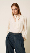Blouse with lurex embroidery
