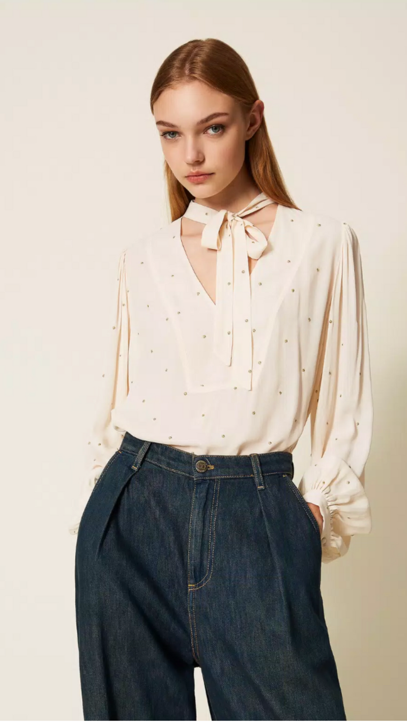 Blouse with lurex embroidery
