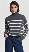 Striped Superfine Lambswool Turtleneck Sweater