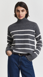 Striped Superfine Lambswool Turtleneck Sweater