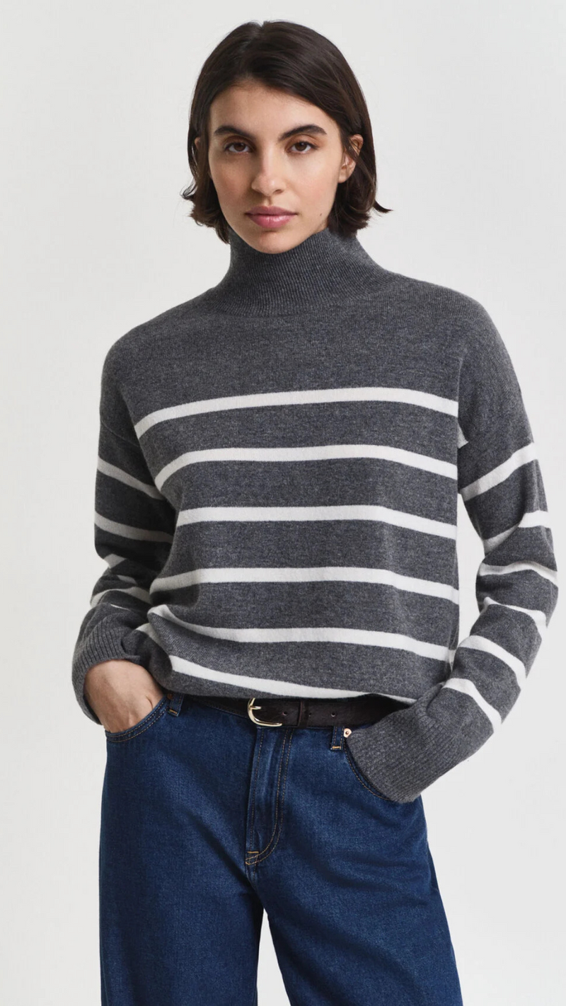Striped Superfine Lambswool Turtleneck Sweater
