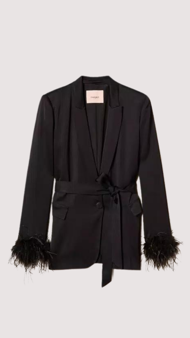 Satin Blazer with Feathers