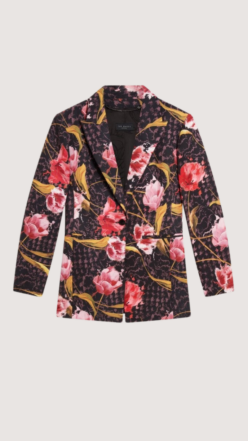 Kwari -Rose Print Hourglass Tailored Blazer