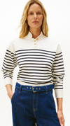 Cotton Jersey Gold Button Mock Sweater