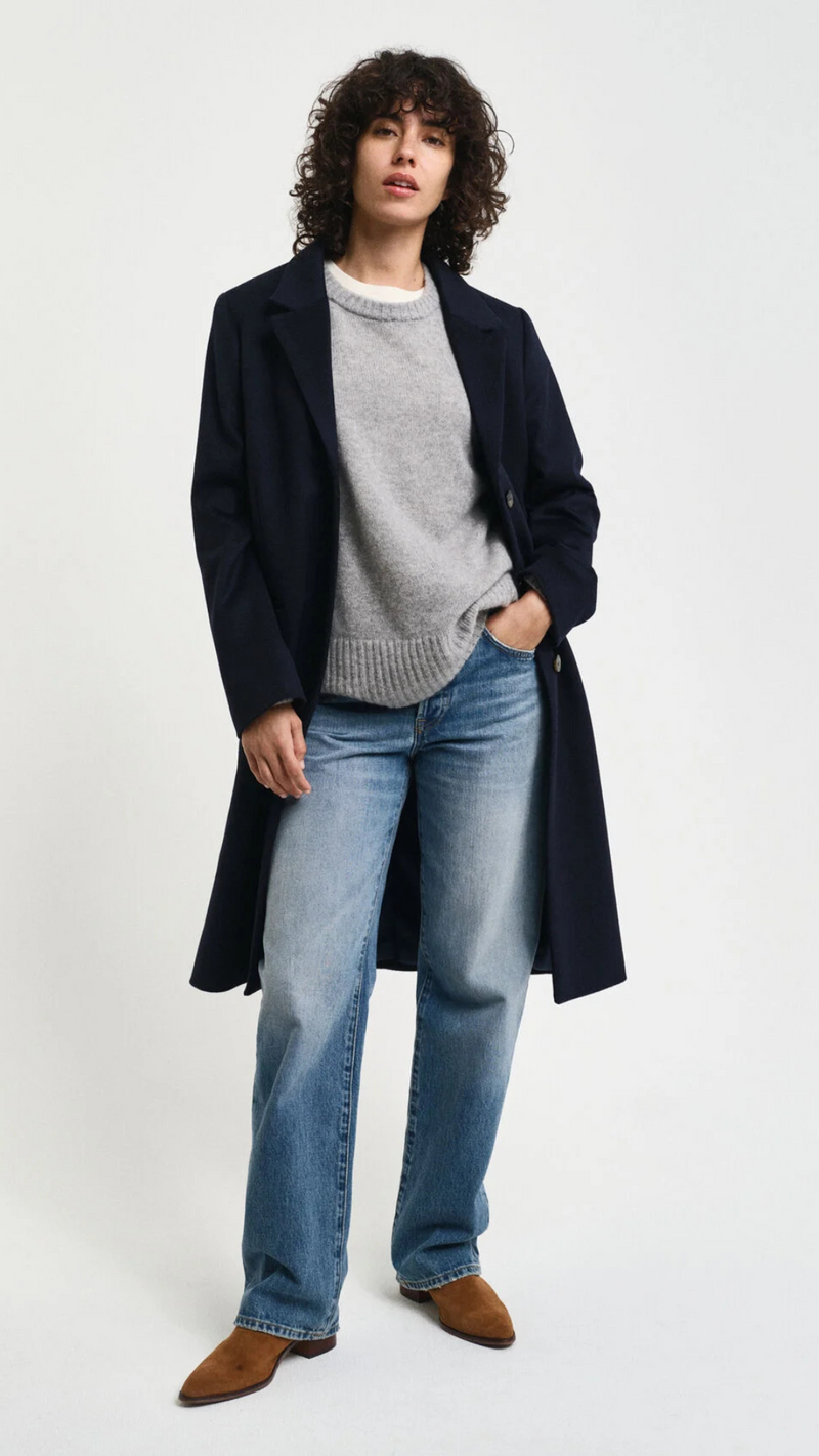 Classic Tailored Wool Coat In Navy