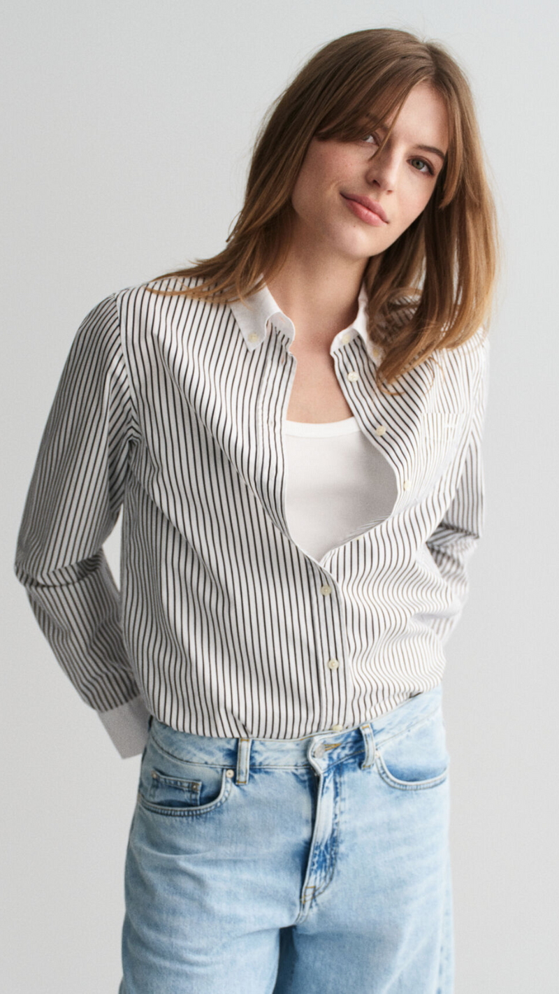 Regular Contrast Collar Striped Shirt