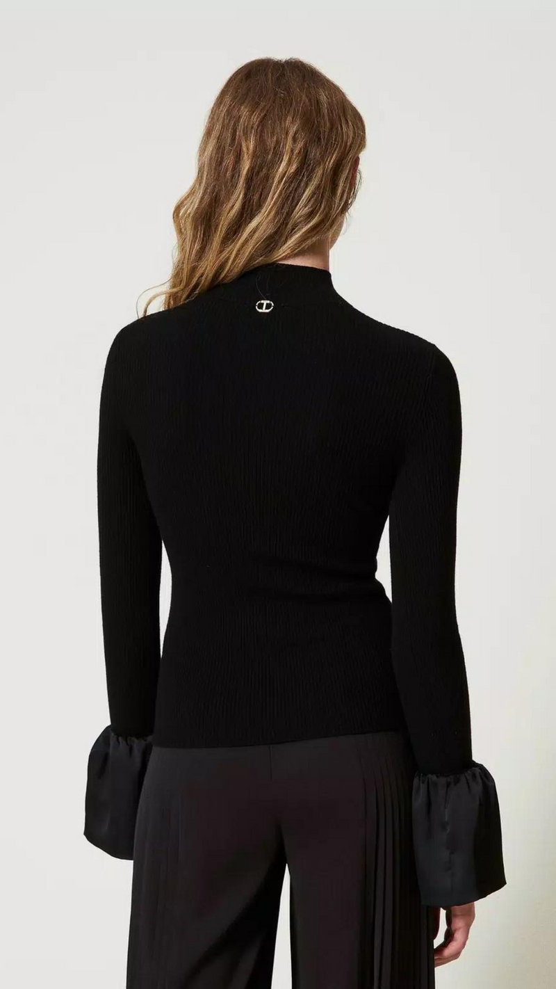 Fitted Jumper with Satin Ruffles