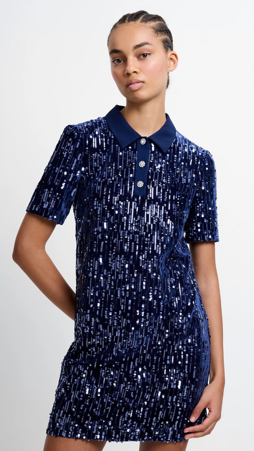 Trinny Velvet Sequin Collared Mini Dress
