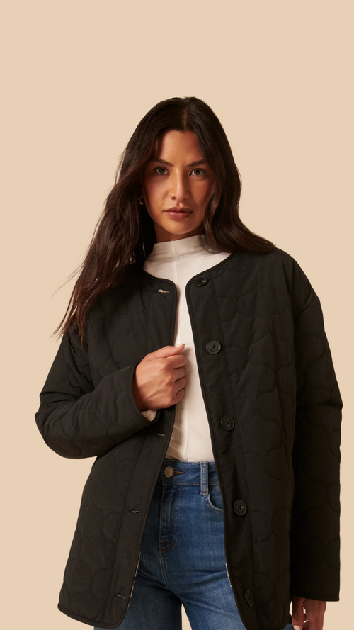 Black Reversible Borg Qulited Jacket