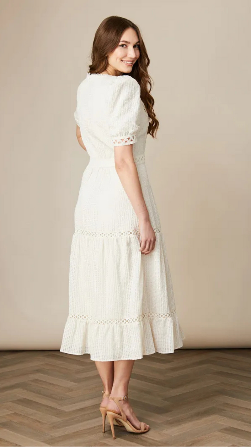 Dorothy- Cream Dress with Lace Inserts