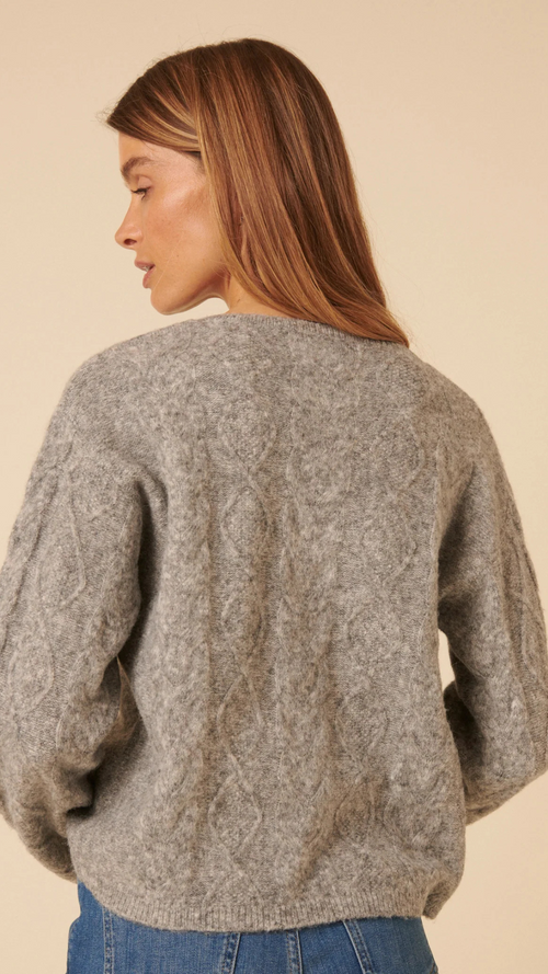 Grey Tie Front Cable Knitted Cardigan