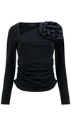 Valetta Jersey Long Sleeve Rosette Top