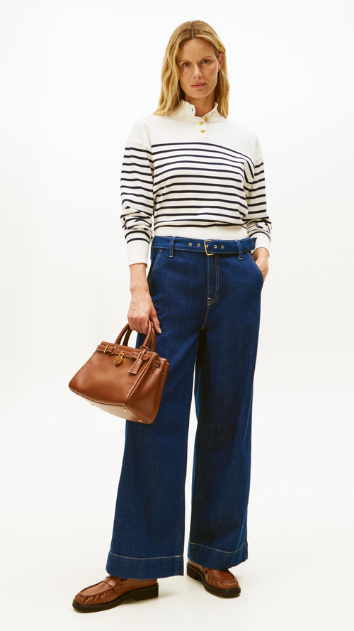 Cotton Jersey Gold Button Mock Sweater