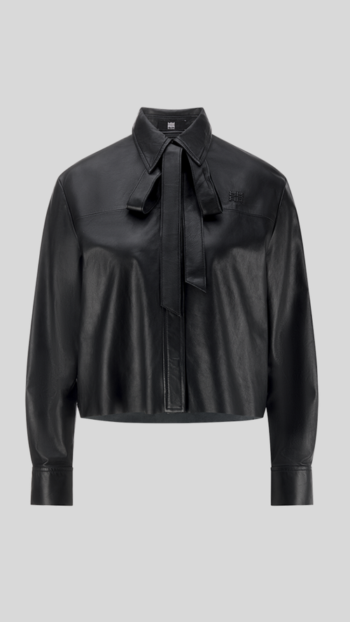 Leather Blouse With Bow Detail