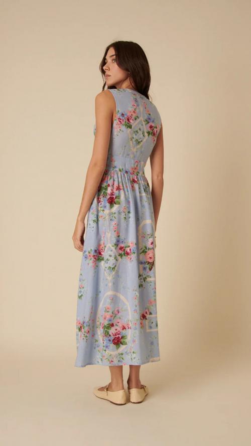 Blue Floral Sleeveless Starlight Midi Dress