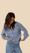 Blue Pointelle Collared Knitted Cardigan