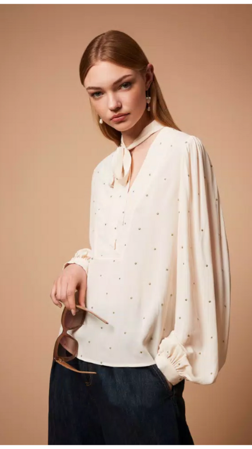Blouse with lurex embroidery