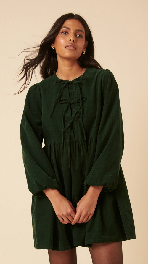 Green Embroidered Tie-front Cord Eden Mini Dress