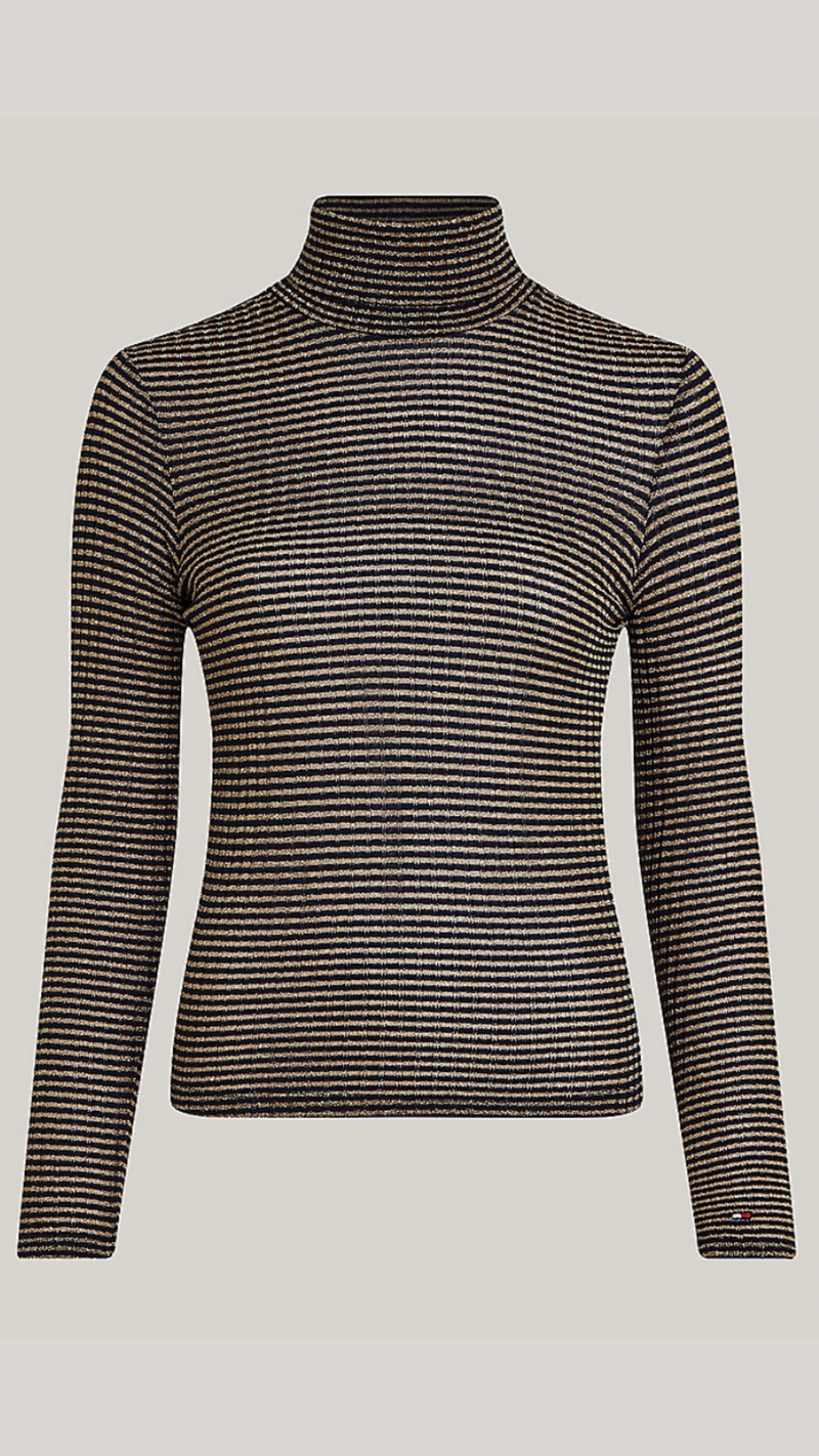 Metallic Stripe Roll Neck