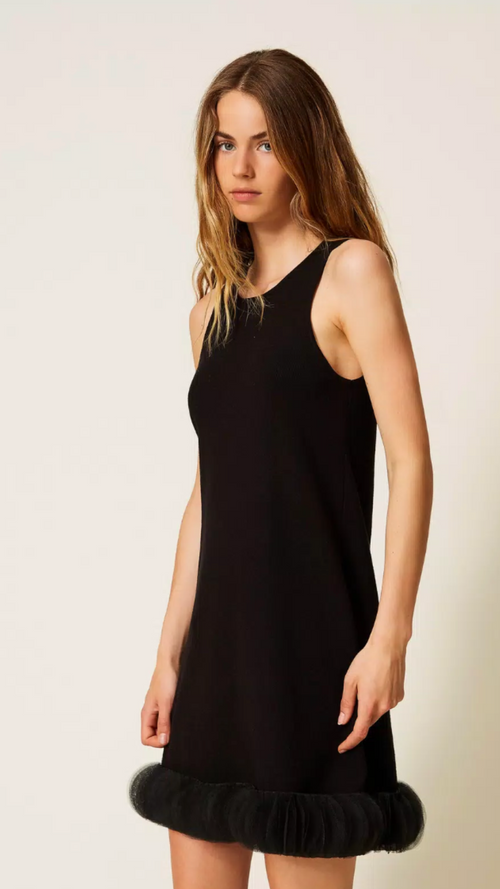Short knit dress with organza