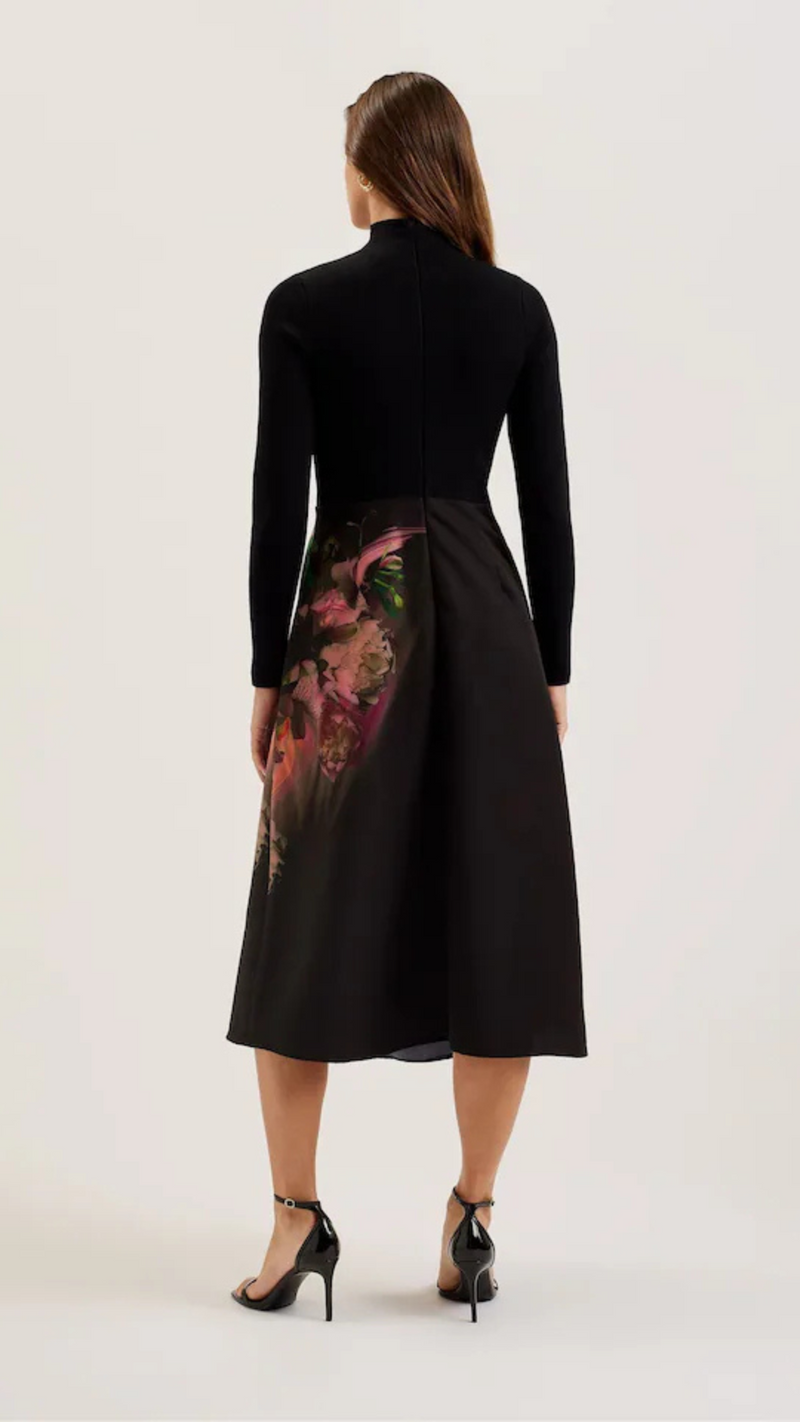 Asnes- Knit Bodice Dress with Printed Wrap Skirt