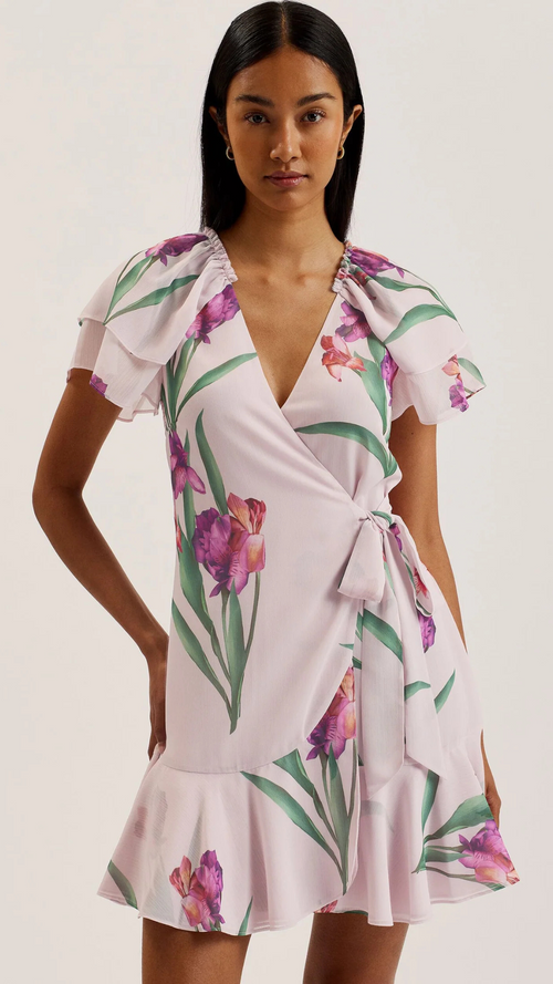 Fasnia- Floral Angel Sleeve Wrap Mini Dress