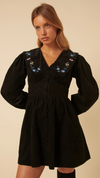 Black Floral Embroidered Cord Birdie Mini Dress