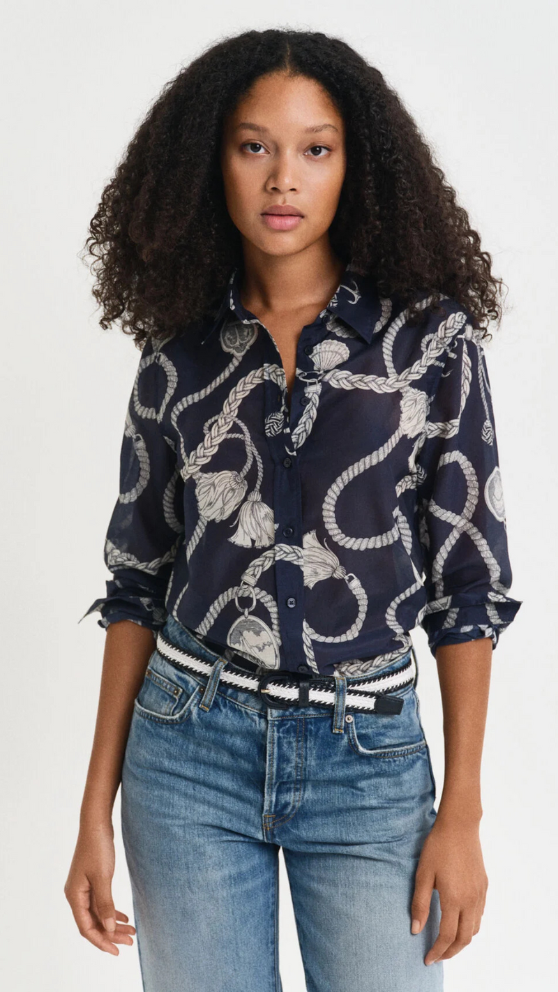 Regular Fit Sailing Print Cotton Silk Shirt