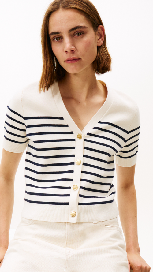 Cotton Jersey Gold Button Cardigan