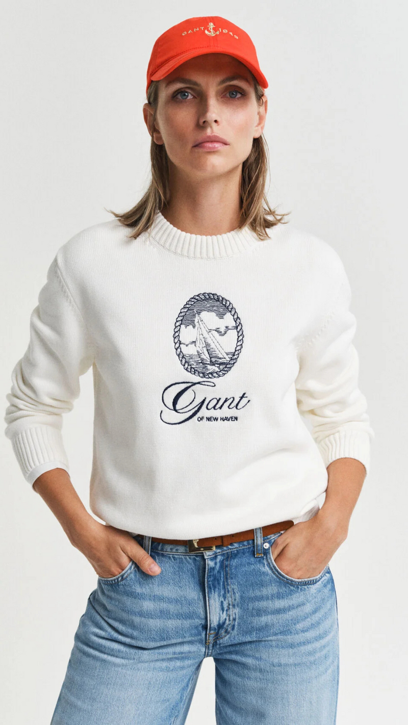 Graphic Cotton Crew Neck Sweater