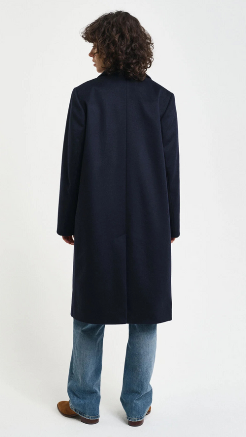 Classic Tailored Wool Coat In Navy