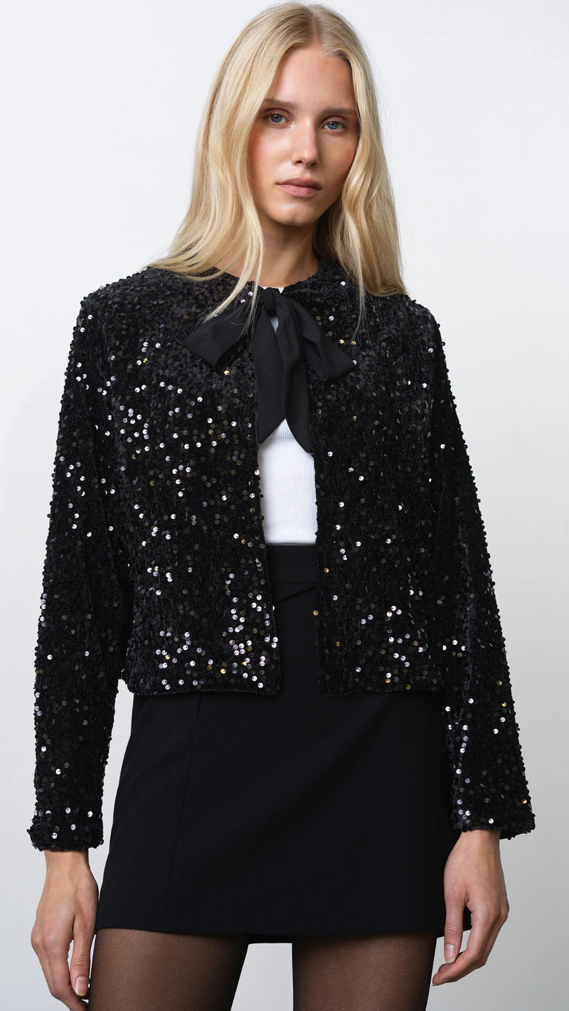 Monet Sequin Bow Tie Cardigan
