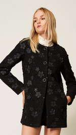 Bouclé coat with flowers and sequins