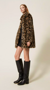 Animal print faux fur coat