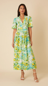 Green Lemon Print Sorcha Midi Dress