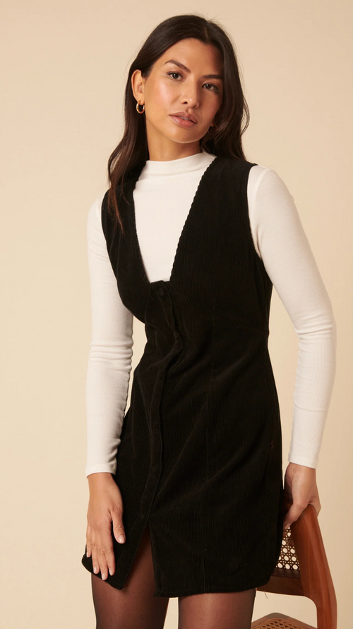 Black Cord Gianna Pinafore Mini Dress
