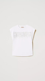 T-shirt with lace appliqué