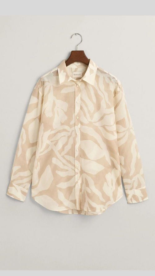 Relaxed Fit Palm Print Cotton Silk Shirt